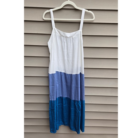 Unbranded Dresses & Skirts - Colorblock Tiered Midi Dress White Blue Viscose Sleeveless XL